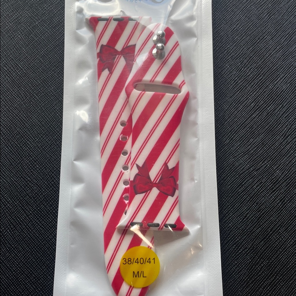 Fancy Bands- Apple Watch band Red and White Striped with red bows- Size M/L